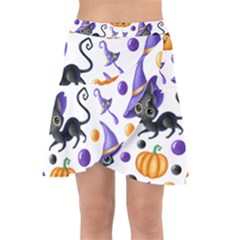 Halloween Cat Pattern Wrap Front Skirt by designsbymallika