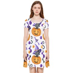 Halloween Cat Pattern Inside Out Cap Sleeve Dress by designsbymallika