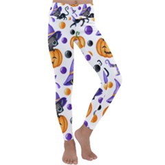 Halloween Cat Pattern Kids  Lightweight Velour Classic Yoga Leggings by designsbymallika