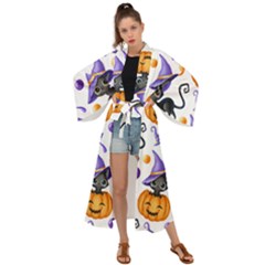 Halloween Cat Pattern Maxi Kimono by designsbymallika