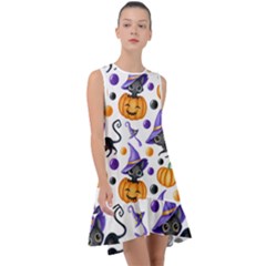 Halloween Cat Pattern Frill Swing Dress by designsbymallika