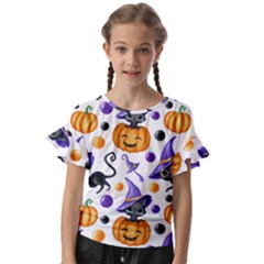 Halloween Cat Pattern Kids  Cut Out Flutter Sleeves by designsbymallika