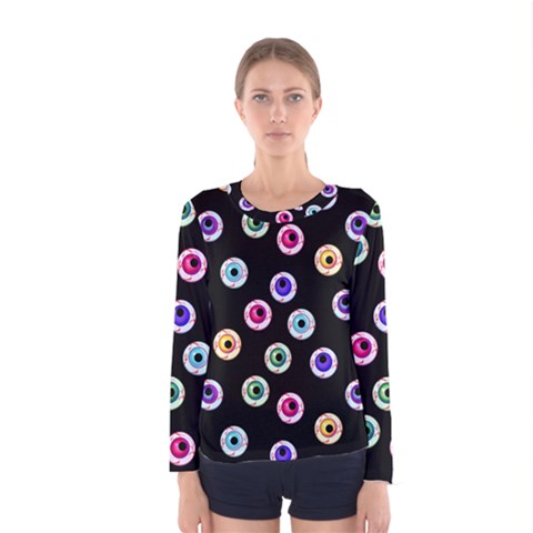 Eye Halloween Pattern Women s Long Sleeve Tee by designsbymallika