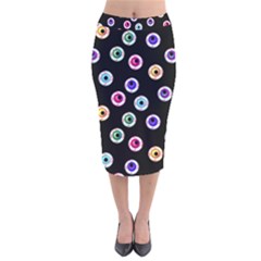 Eye Halloween Pattern Velvet Midi Pencil Skirt by designsbymallika