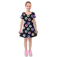 Eye Halloween Pattern Kids  Short Sleeve Velvet Dress