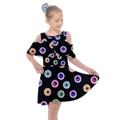 Eye Halloween Pattern Kids  Shoulder Cutout Chiffon Dress by designsbymallika