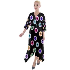 Eye Halloween Pattern Quarter Sleeve Wrap Front Maxi Dress by designsbymallika