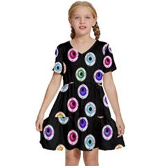 Eye Halloween Pattern Kids  Short Sleeve Tiered Mini Dress