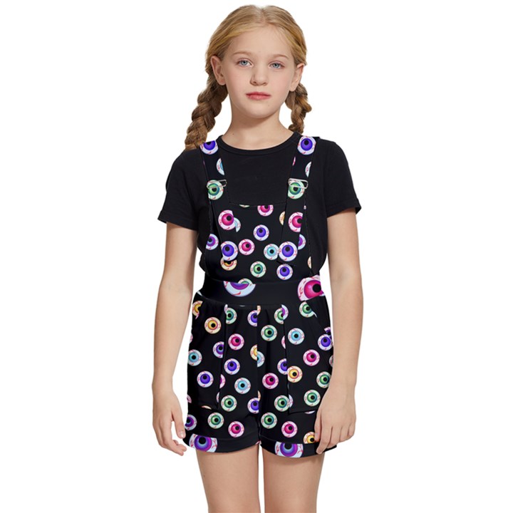 Eye Halloween Pattern Kids  Short Overalls