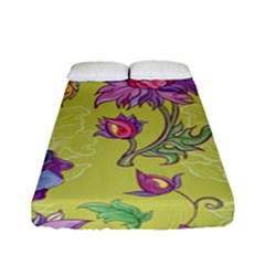 Blue Purple Floral Pattern Fitted Sheet (full/ Double Size)