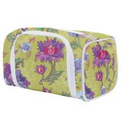 Blue Purple Floral Pattern Toiletries Pouch