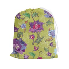 Blue Purple Floral Pattern Drawstring Pouch (2xl) by designsbymallika