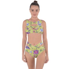 Blue Purple Floral Pattern Bandaged Up Bikini Set  by designsbymallika