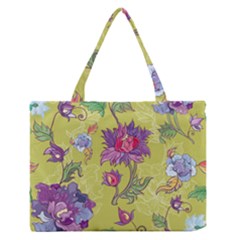 Blue Purple Floral Pattern Zipper Medium Tote Bag by designsbymallika