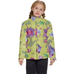 Blue Purple Floral Pattern Kids  Puffer Bubble Jacket Coat