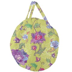 Blue Purple Floral Pattern Giant Round Zipper Tote by designsbymallika