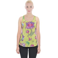 Blue Purple Floral Pattern Piece Up Tank Top by designsbymallika