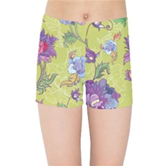 Blue Purple Floral Pattern Kids  Sports Shorts by designsbymallika