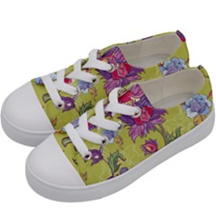 Blue Purple Floral Pattern Kids  Low Top Canvas Sneakers by designsbymallika