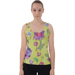 Blue Purple Floral Pattern Velvet Tank Top by designsbymallika