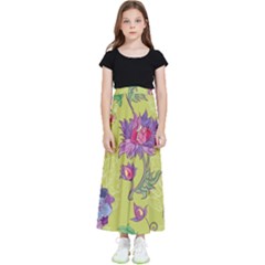 Blue Purple Floral Pattern Kids  Flared Maxi Skirt by designsbymallika