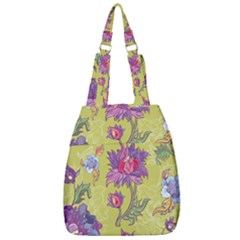 Blue Purple Floral Pattern Center Zip Backpack by designsbymallika