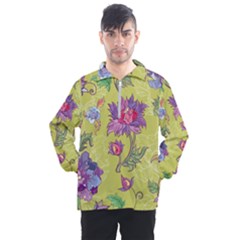 Blue Purple Floral Pattern Men s Half Zip Pullover by designsbymallika