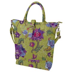 Blue Purple Floral Pattern Buckle Top Tote Bag by designsbymallika