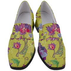 Blue Purple Floral Pattern Women s Chunky Heel Loafers by designsbymallika