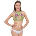 Blue Purple Floral Pattern Cross Front Halter Bikini Top View1