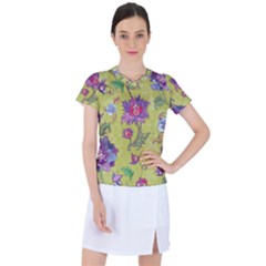 Blue Purple Floral Pattern Women s Sports Top by designsbymallika