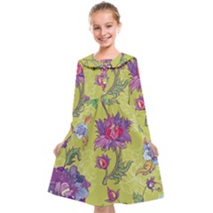 Blue Purple Floral Pattern Kids  Midi Sailor Dress by designsbymallika