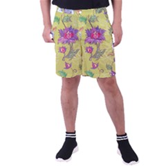 Blue Purple Floral Pattern Men s Pocket Shorts by designsbymallika