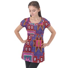 Abstrac-carpet Puff Sleeve Tunic Top by nate14shop