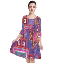 Abstrac-carpet Quarter Sleeve Waist Band Dress