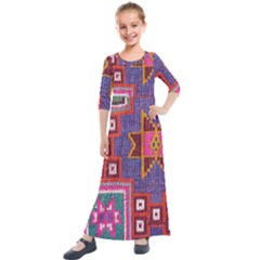 Abstrac-carpet Kids  Quarter Sleeve Maxi Dress by nate14shop