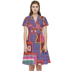 Abstrac-carpet Short Sleeve Waist Detail Dress by nate14shop