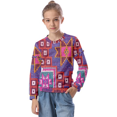 Abstrac-carpet Kids  Long Sleeve Tee With Frill  by nate14shop