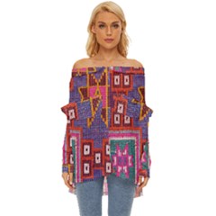 Abstrac-carpet Off Shoulder Chiffon Pocket Shirt by nate14shop