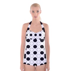 Abstract-polkadot 03 Boyleg Halter Swimsuit 