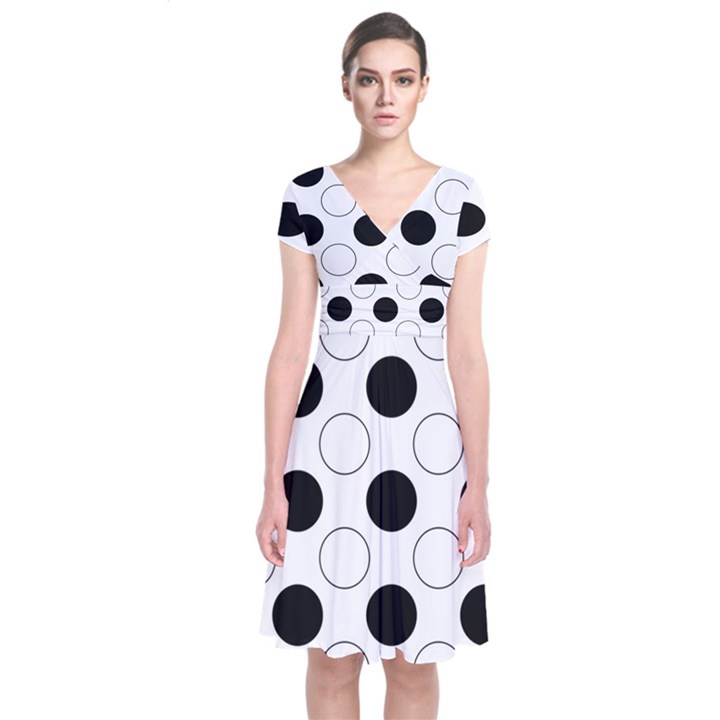 Abstract-polkadot 03 Short Sleeve Front Wrap Dress