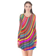 Abstract-calorfull Long Sleeve V-neck Flare Dress