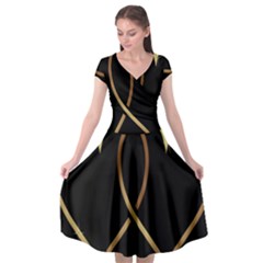 A-heart-black-gold Cap Sleeve Wrap Front Dress