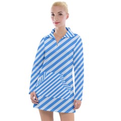 Stripes-lines Blue Women s Long Sleeve Casual Dress by nate14shop