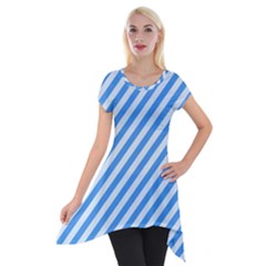 Stripes-lines Blue Short Sleeve Side Drop Tunic