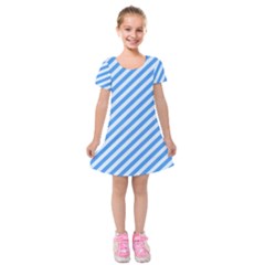 Stripes-lines Blue Kids  Short Sleeve Velvet Dress by nate14shop