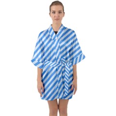 Stripes-lines Blue Half Sleeve Satin Kimono 