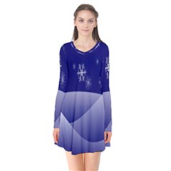 Snowflakes Long Sleeve V-neck Flare Dress