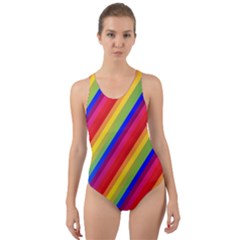 Rainbow-lines Cut-out Back One Piece Swimsuit by nate14shop