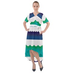 Water-border Front Wrap High Low Dress by nate14shop